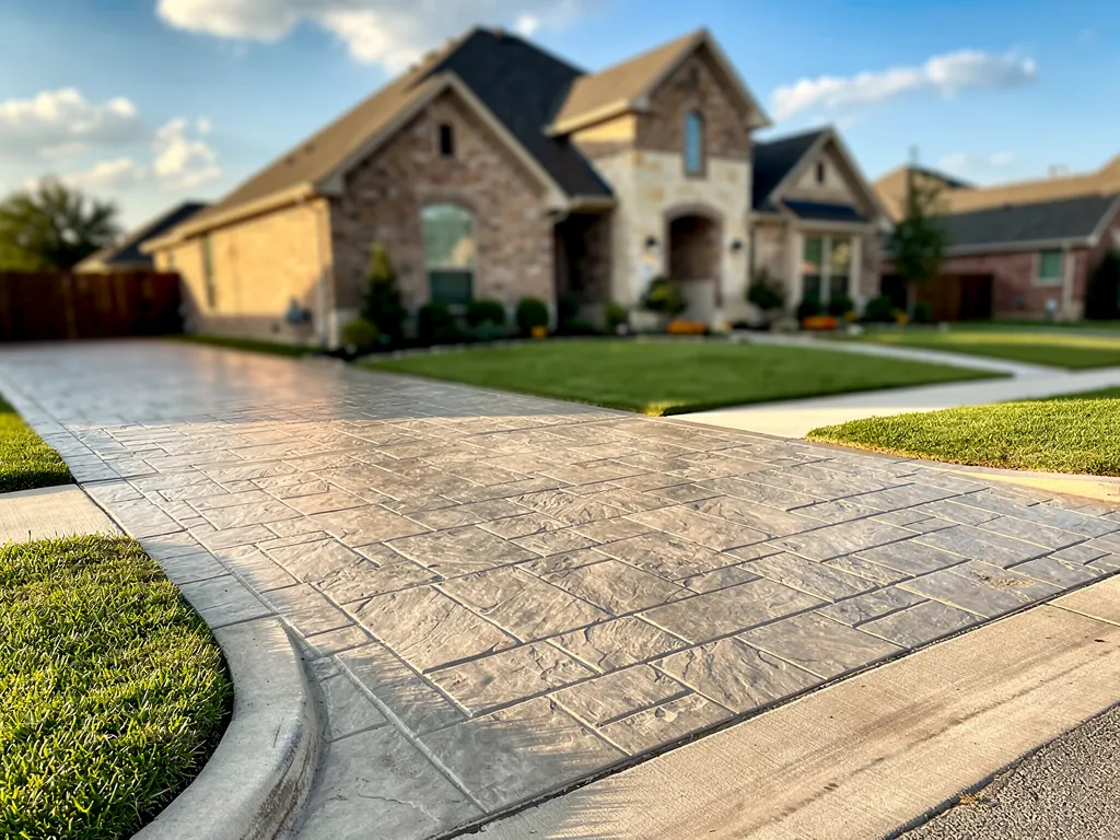 Stamped ashlar concrete driveway in Lakeway Highlands Texas