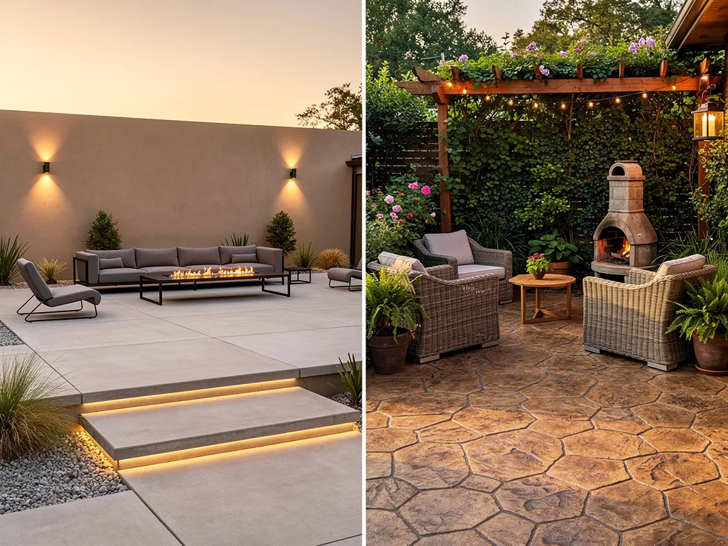 Stamped decorative concrete patio with ashlar slate pattern and integral color at a Lakeway Texas home